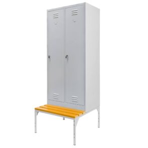 Zdjęcie produktu: Szafka BHP ubraniowa na podstawie z ławeczką Mega-M pracownicza 2-drzwiowa S-80 cm szara