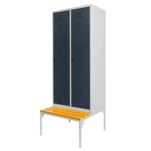Zdjęcie produktu: Szafka BHP ubraniowa na podstawie z ławeczką Mega-M pracownicza 2-drzwiowa S-80 cm szara/grafitowy front