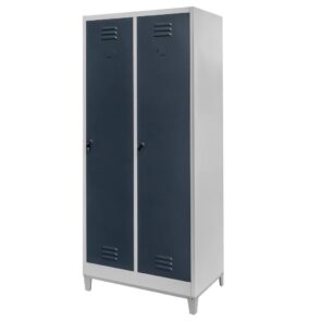 Zdjęcie produktu: Szafka BHP ubraniowa na podstawie z nóżkami Mega-M pracownicza 2-drzwiowa S-80 cm szara/grafitowy front