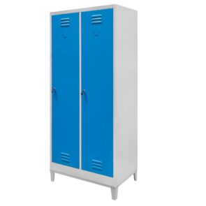 Zdjęcie produktu: Szafka BHP ubraniowa na podstawie z nóżkami Mega-M pracownicza 2-drzwiowa S-80 cm szara/niebieski front
