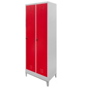 Zdjęcie produktu: Szafka BHP ubraniowa na podstawie z nóżkami Mega-M pracownicza 2-drzwiowa S-60 cm szara/czerwony front