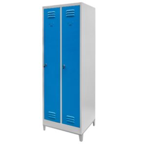 Zdjęcie produktu: Szafka BHP ubraniowa na podstawie z nóżkami Mega-M pracownicza 2-drzwiowa S-60 cm szara/niebieski front