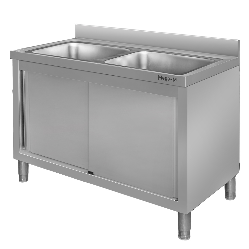 Zlew gastronomiczny dwukomorowy z szafką Mega-M 100x60x85 cm stal nierdzewna