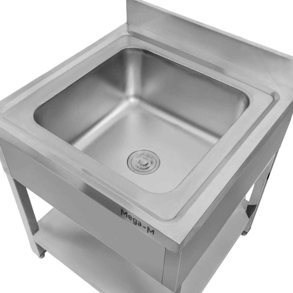 Zlew gastronomiczny jednokomorowy z maskownicą i półką Mega-M 70x70x85 cm