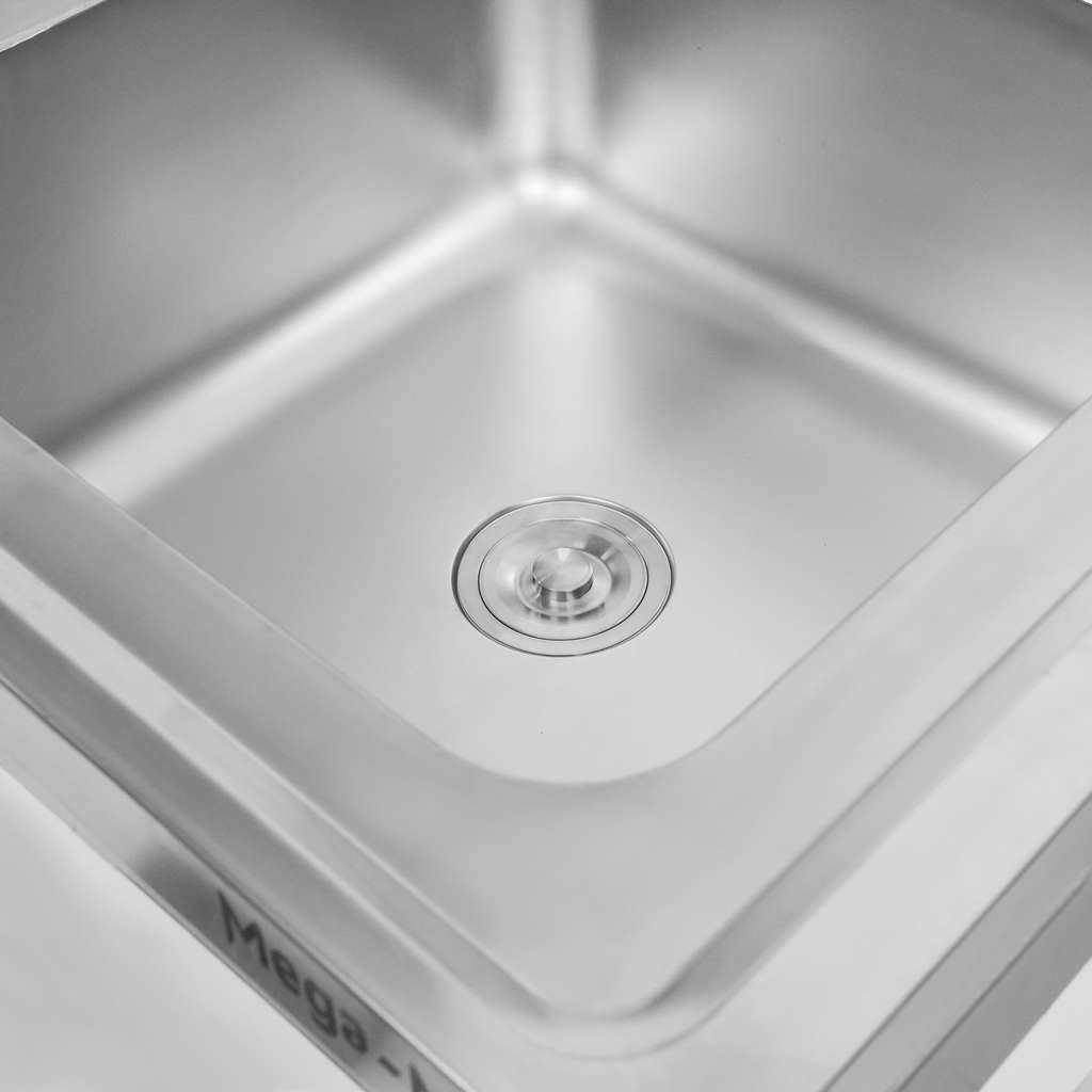 Zlew gastronomiczny jednokomorowy z maskownicą i półką Mega-M 70x70x85 cm