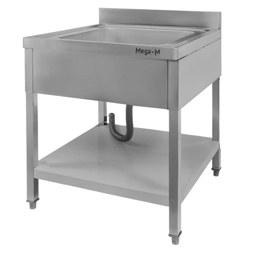 Zlew gastronomiczny jednokomorowy z maskownicą i półką Mega-M 70x70x85 cm