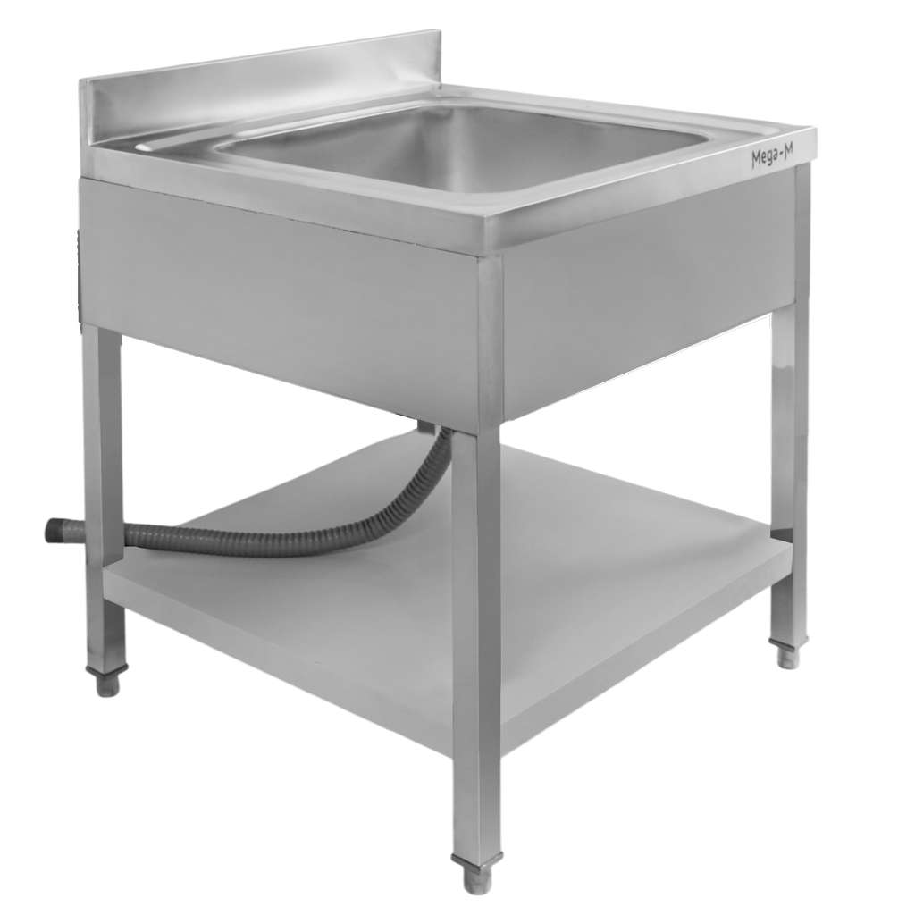 Zlew gastronomiczny jednokomorowy z maskownicą i półką Mega-M 70x70x85 cm
