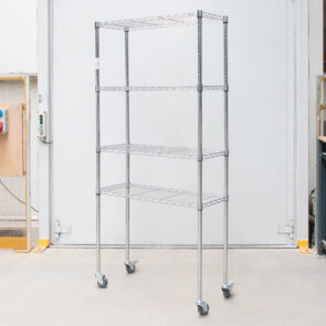 Regał druciany chromowany mobilny Mega-M 4-półkowy 90x35x180 cm POWYSTAWOWY