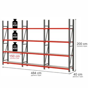 Zdjęcie produktu: Regał magazynowy 12-półkowy Mega-M FORTIS H-200 cm L-484 cm G-40 cm