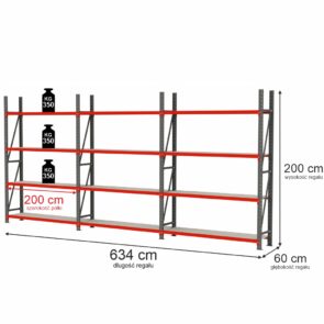 Zdjęcie produktu: Regał magazynowy 12-półkowy Mega-M FORTIS H-200 cm L-634 cm G-60 cm