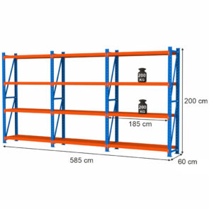 Regał magazynowy 12-półkowy Mega-M FORTIS LIGHT H-200 cm L-585 cm G-60 cm