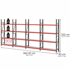 Zdjęcie produktu: Regał magazynowy 16-półkowy Mega-M FORTIS H-200 cm L-642.5 cm G-40 cm