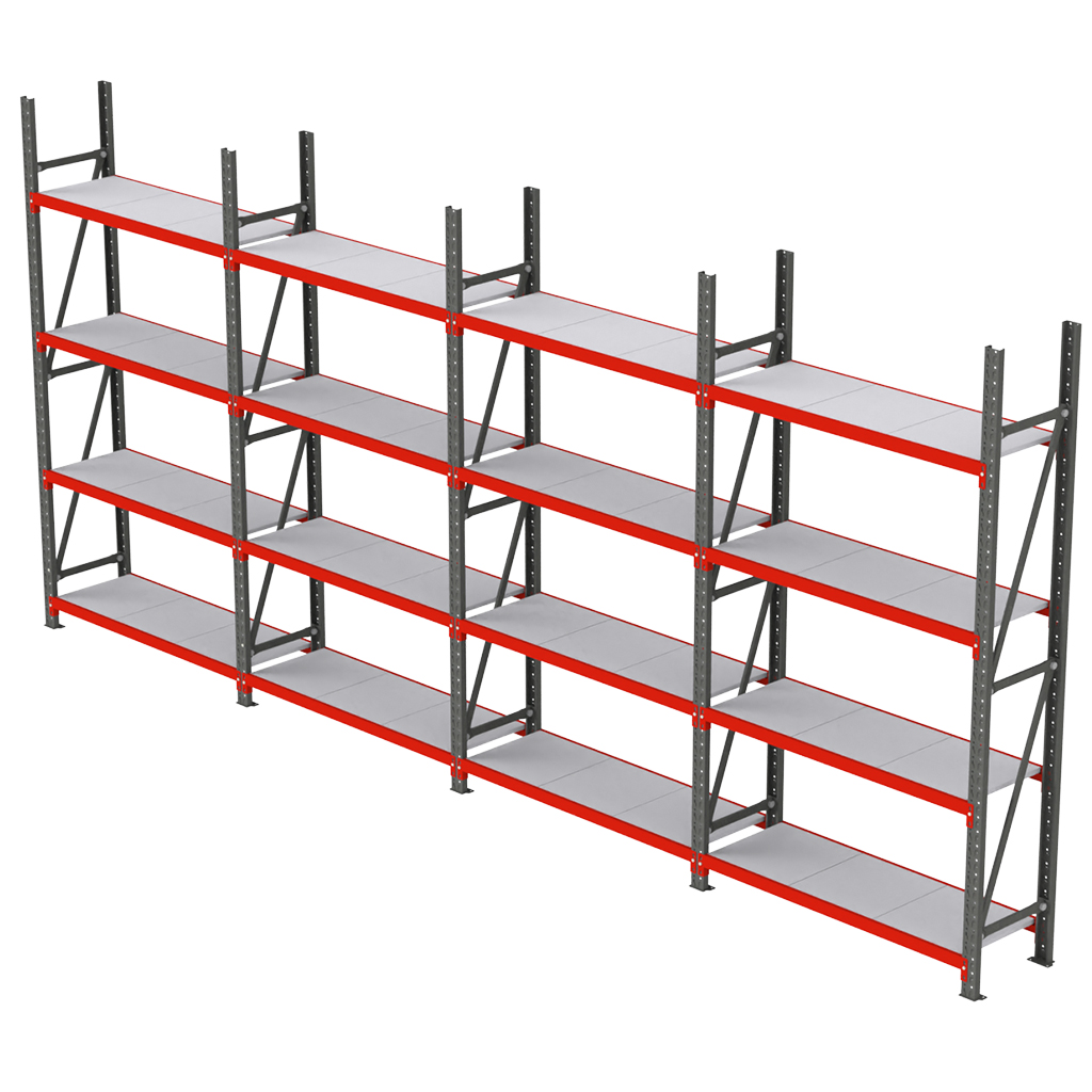 Regał magazynowy 16-półkowy Mega-M FORTIS H-200 cm L-642.5 cm G-40 cm