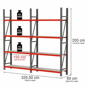 Zdjęcie produktu: Regał magazynowy 8-półkowy Mega-M FORTIS H-200 cm L-325.5 cm G-60 cm