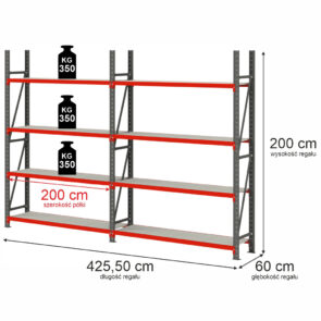 Zdjęcie produktu: Regał magazynowy 8-półkowy Mega-M FORTIS H-200 cm L-425.5 cm G-60 cm