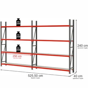 Zdjęcie produktu: Regał magazynowy 8-półkowy Mega-M FORTIS H-240 cm L-525.5 cm G-40 cm