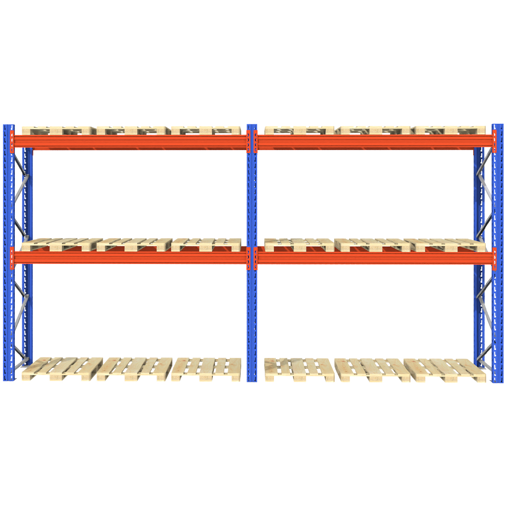 Regał magazynowy paletowy STOW 0+2 H-300 cm G-110 cm L-565.5 cm 1000 kg nośność na parę trawersów