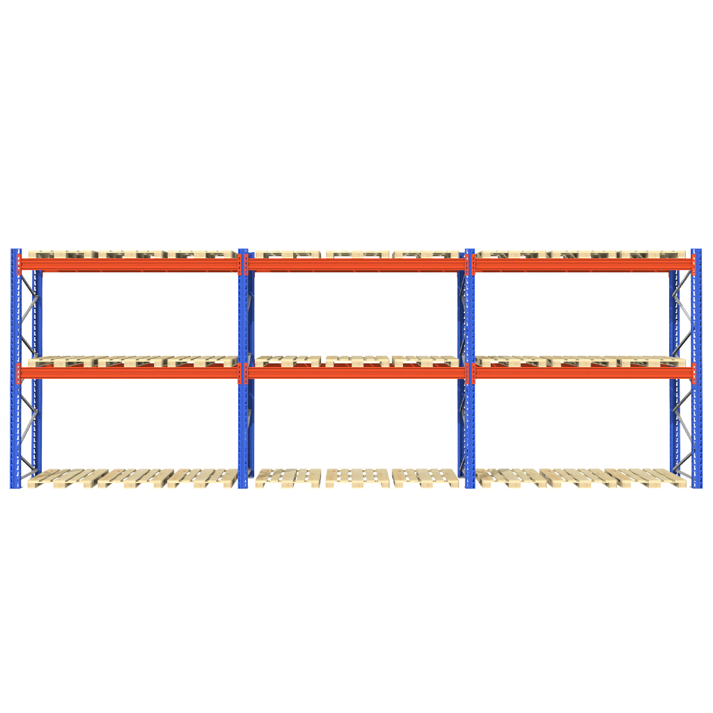 Regał magazynowy paletowy STOW H-300 cm G-110 cm L-844 cm 1000 kg nośność na parę trawersów