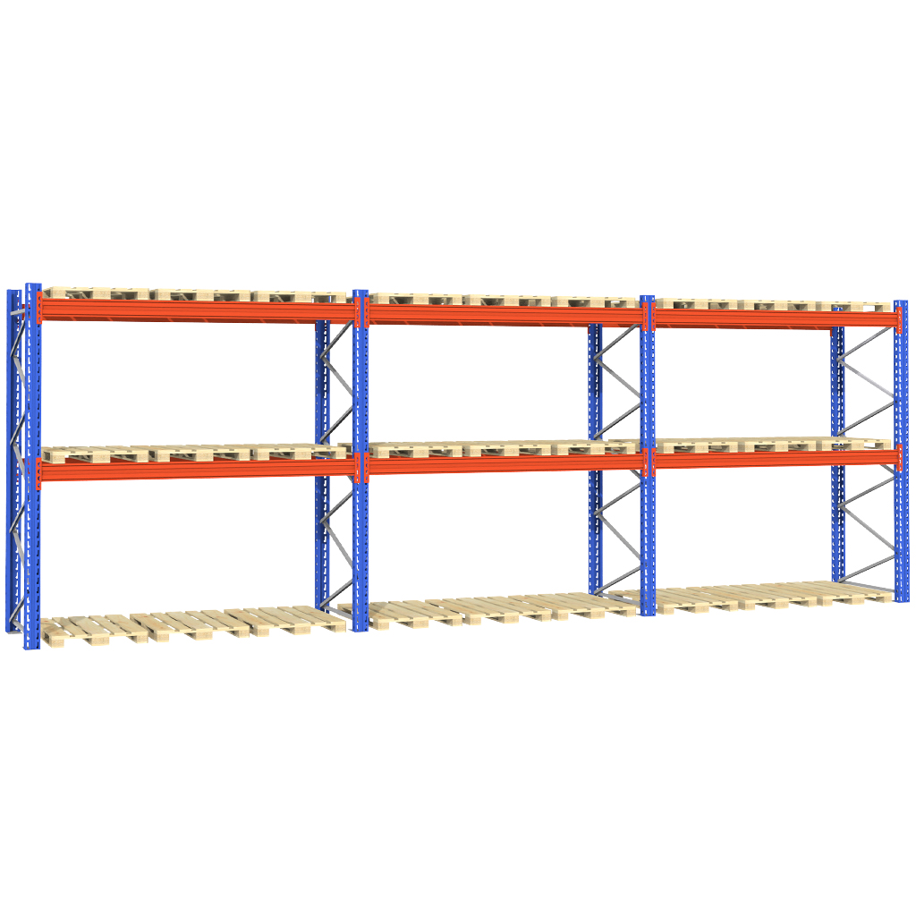 Regał magazynowy paletowy STOW H-300 cm G-110 cm L-844 cm 1000 kg nośność na parę trawersów