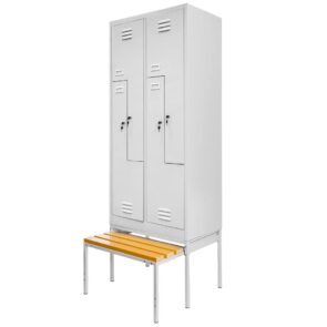 Zdjęcie produktu: Szafka ubraniowa BHP na podstawie z wysuwaną ławeczką Mega-M pracownicza 4-drzwiowa typ "L" S-80 cm szara