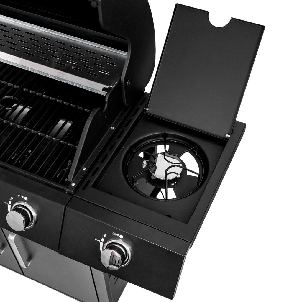 grill gazowy, grill ogrodowy gazowy, grill z żeliwnym rusztem, grill czarny, grill na taras, grill gastronomiczny, grill mobilny
