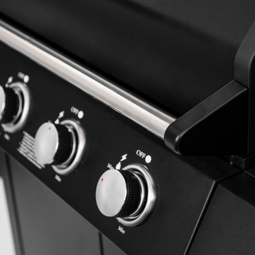 grill gazowy, grill ogrodowy gazowy, grill z żeliwnym rusztem, grill czarny, grill na taras, grill gastronomiczny, grill mobilny