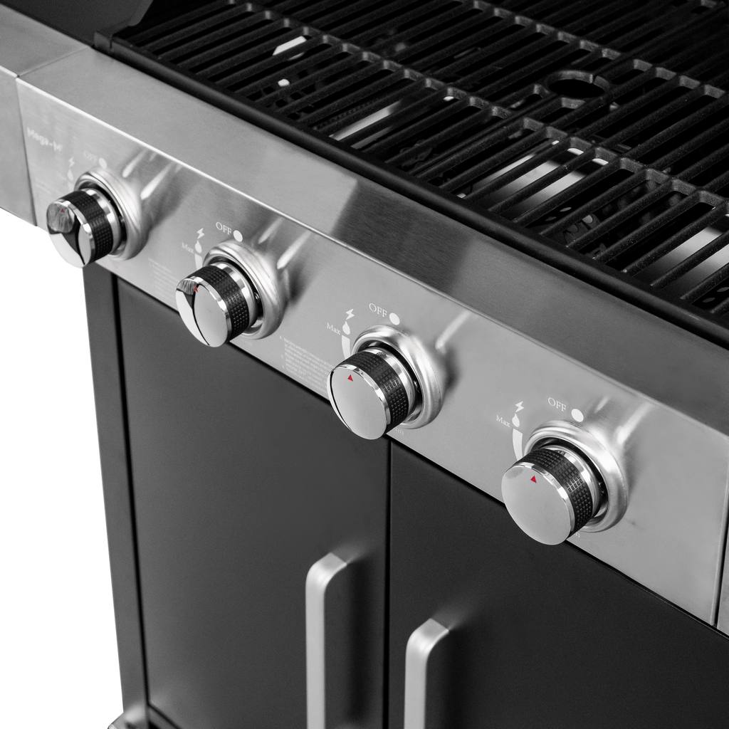 grill gazowy, grill ogrodowy gazowy, grill z żeliwnym rusztem, grill czarny, grill na taras, grill gastronomiczny, grill mobilny