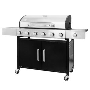 Grill ogrodowy gazowy Mega-M 6+1 ze stolikiem bocznym z pokrywą ze stali nierdzewnej