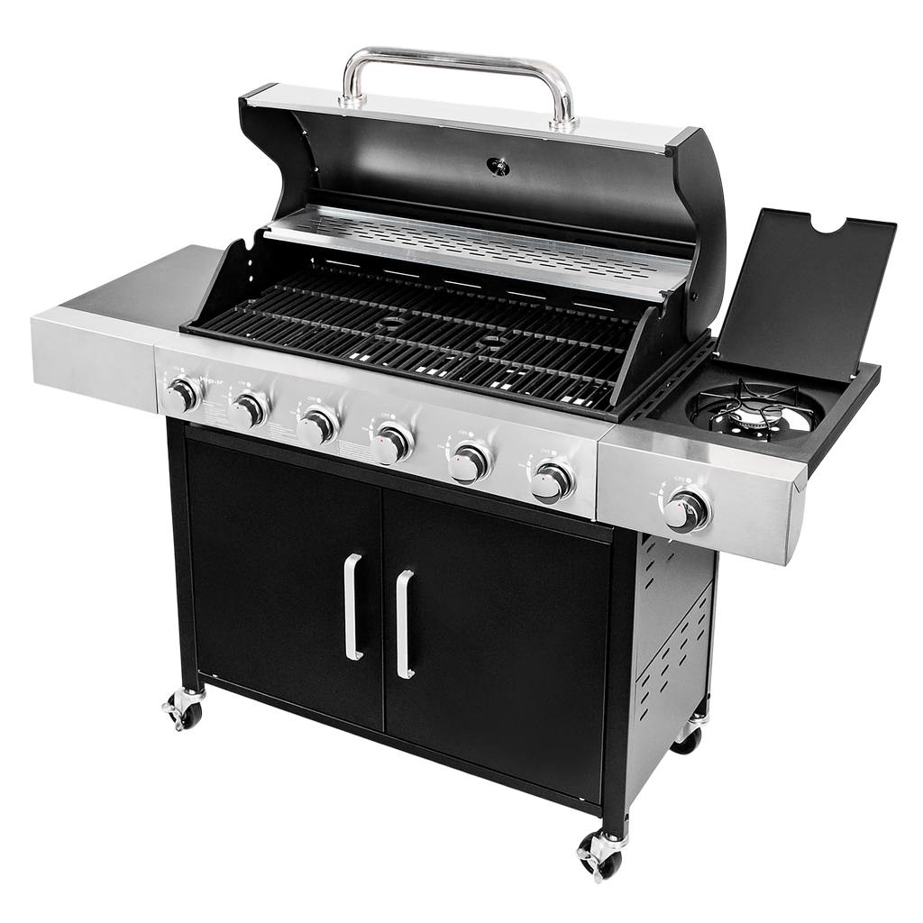 grill gazowy, grill ogrodowy gazowy, grill z żeliwnym rusztem, grill czarny, grill na taras, grill gastronomiczny, grill mobilny