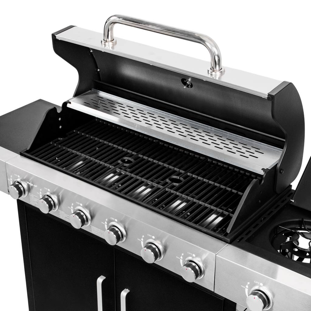 grill gazowy, grill ogrodowy gazowy, grill z żeliwnym rusztem, grill czarny, grill na taras, grill gastronomiczny, grill mobilny