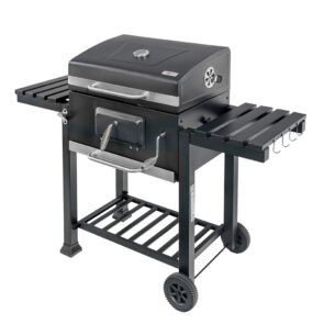 Grill ogrodowy węglowy z pokrywą Mega-M 2x stolik boczny 55x42 cm czarny