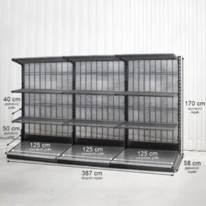 Zdjęcie produktu: Regał sklepowy WIRELAND (Solid York) przyścienny H-170 cm L-387 cm 9 półek tył kratowany