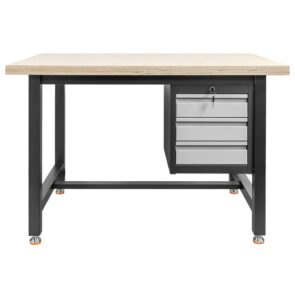 Stół warsztatowy z szafką narzędziową z 3 szufladami Mega-M S-120 cm grafitowy szary front
