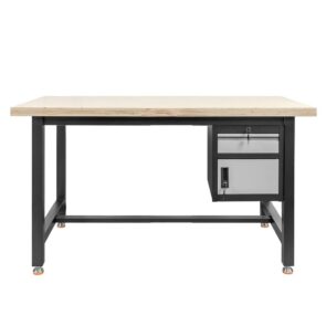 Stół warsztatowy z szafką narzędziową z uchylnymi drzwiami i szufladą Mega-M S-150 cm grafitowy szary front