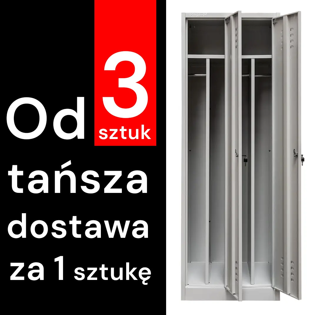 Szafka BHP ubraniowa Mega-M pracownicza 2-drzwiowa z przegrodami S-60 cm szara WYSYŁKA PALETOWA