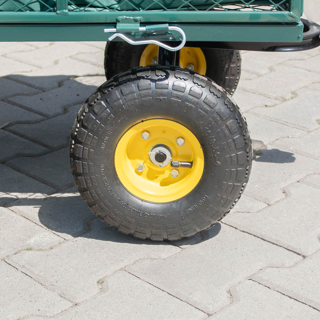 wózek ogrodowy składany, wózek transportowy 500 kg, wózek ogrodowy, wózek z otwieranymi burtami, wózek na narzędzia ogrodowe, wózek z pokrowcem, wózek z kołami pneumatycznymi, sprzęt ogrodowy transportowy