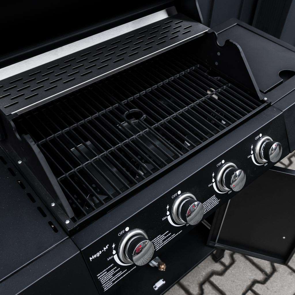 grill, grill ogrodowy, grill z termometrem, grill chromowany ruszt, grill z pokrywą i półką boczną