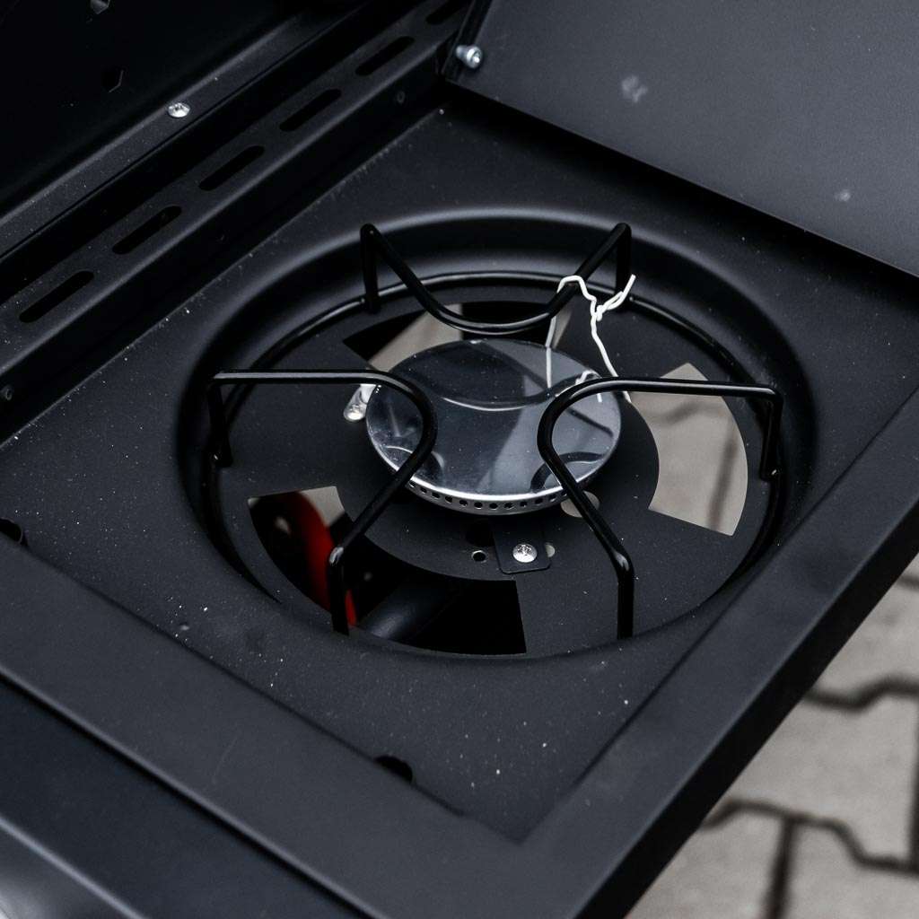 grill, grill ogrodowy, grill z termometrem, grill chromowany ruszt, grill z pokrywą i półką boczną