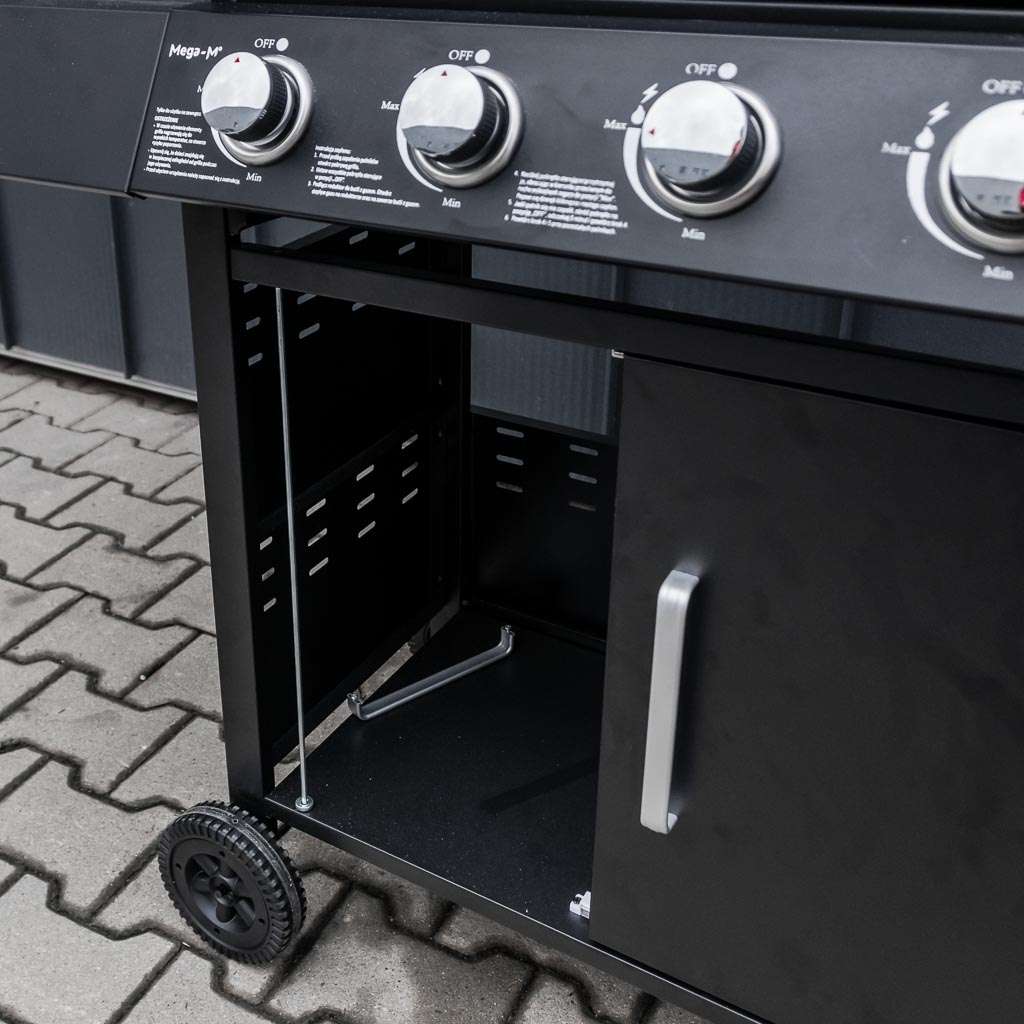 grill, grill ogrodowy, grill z termometrem, grill chromowany ruszt, grill z pokrywą i półką boczną