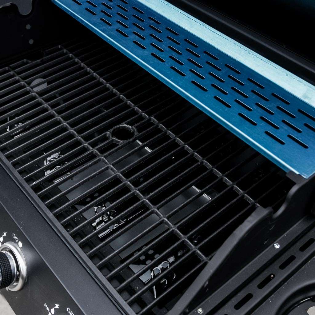 grill, grill ogrodowy, grill z termometrem, grill chromowany ruszt, grill z pokrywą i półką boczną