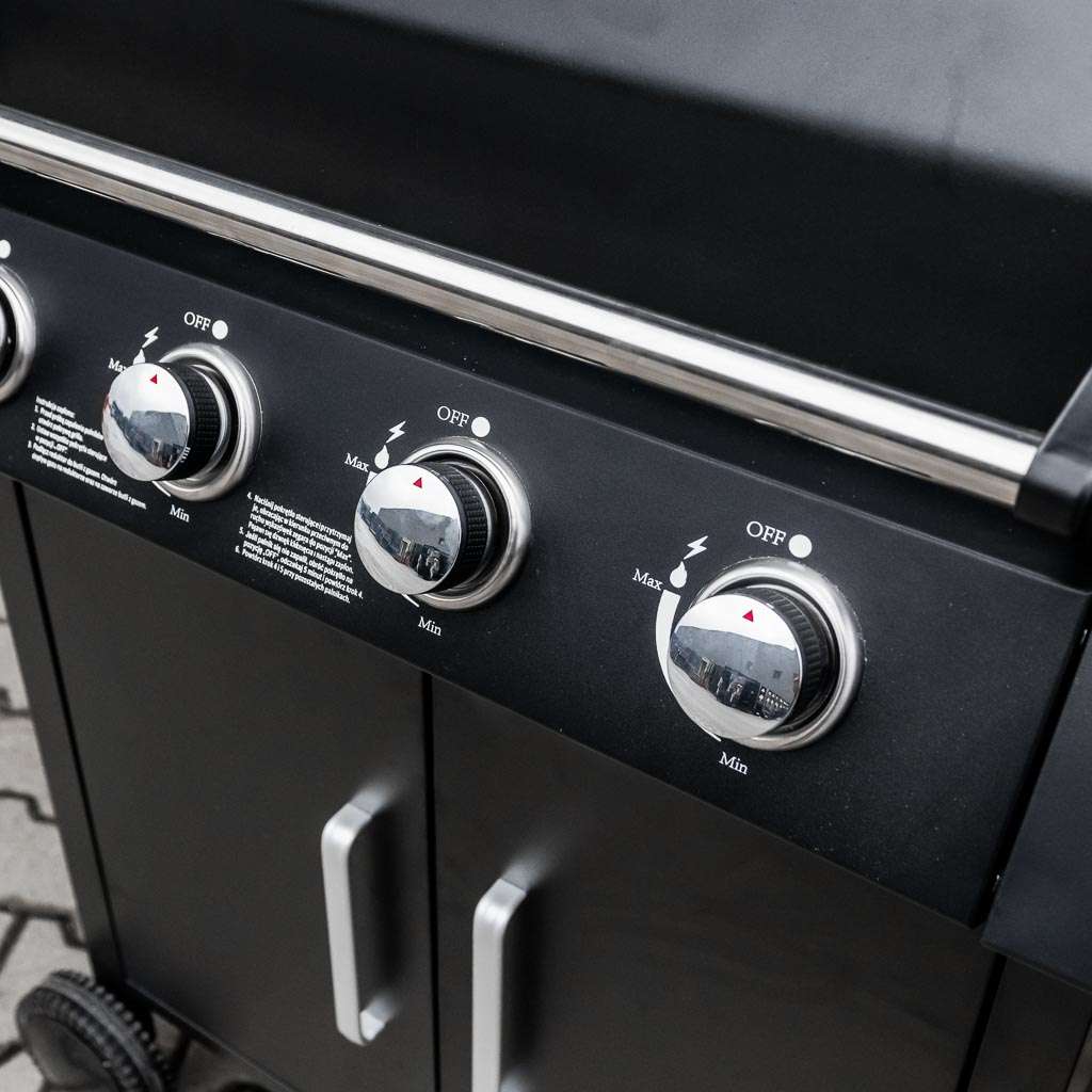 grill, grill ogrodowy, grill z termometrem, grill chromowany ruszt, grill z pokrywą i półką boczną