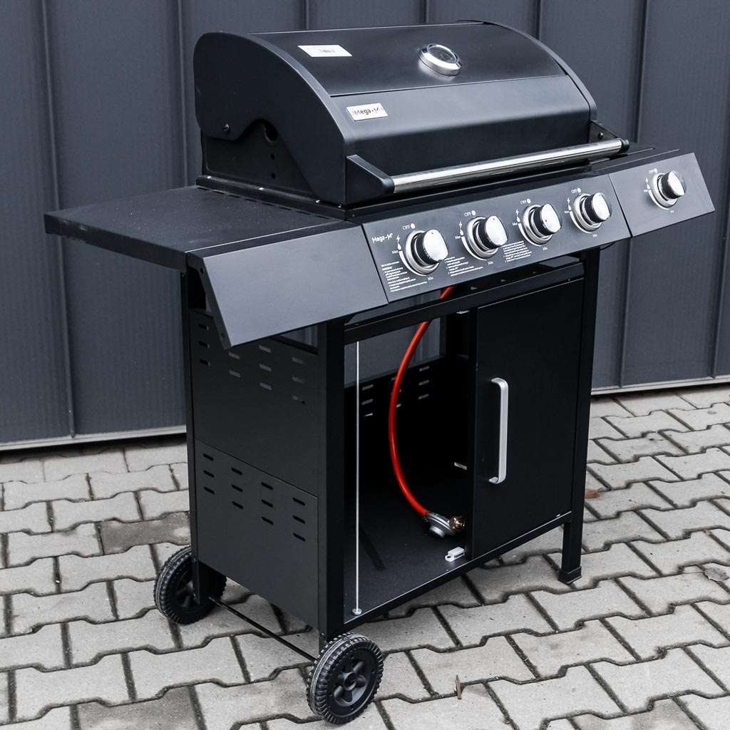grill, grill ogrodowy, grill z termometrem, grill chromowany ruszt, grill z pokrywą i półką boczną