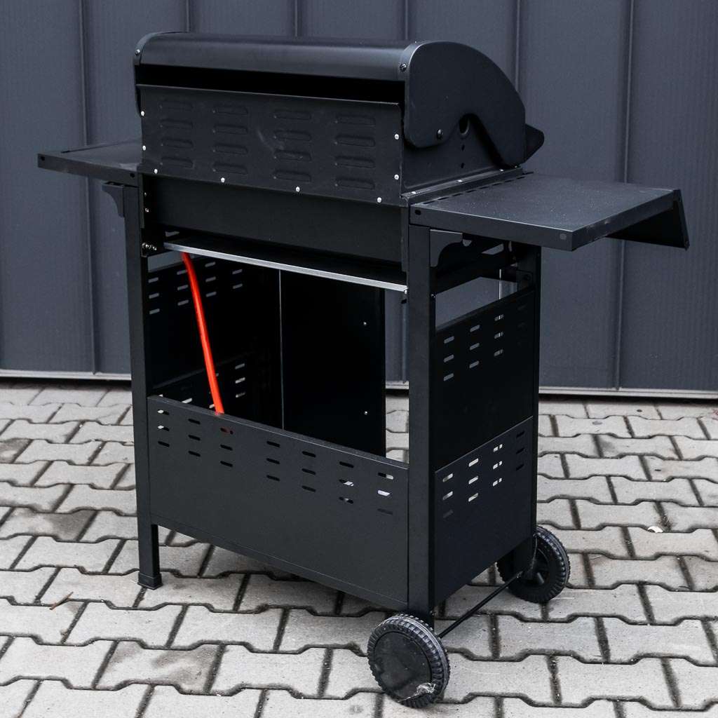 grill, grill ogrodowy, grill z termometrem, grill chromowany ruszt, grill z pokrywą i półką boczną