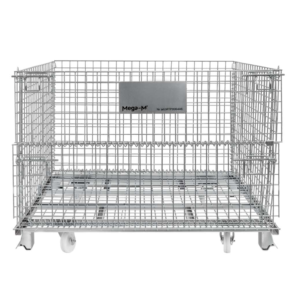pojemnik siatkowy, gitterbox, kosz metalowy, pojemnik magazynowy, składany pojemnik, pojemnik z kołami, ocynkowany kosz, mobilny gitterbox