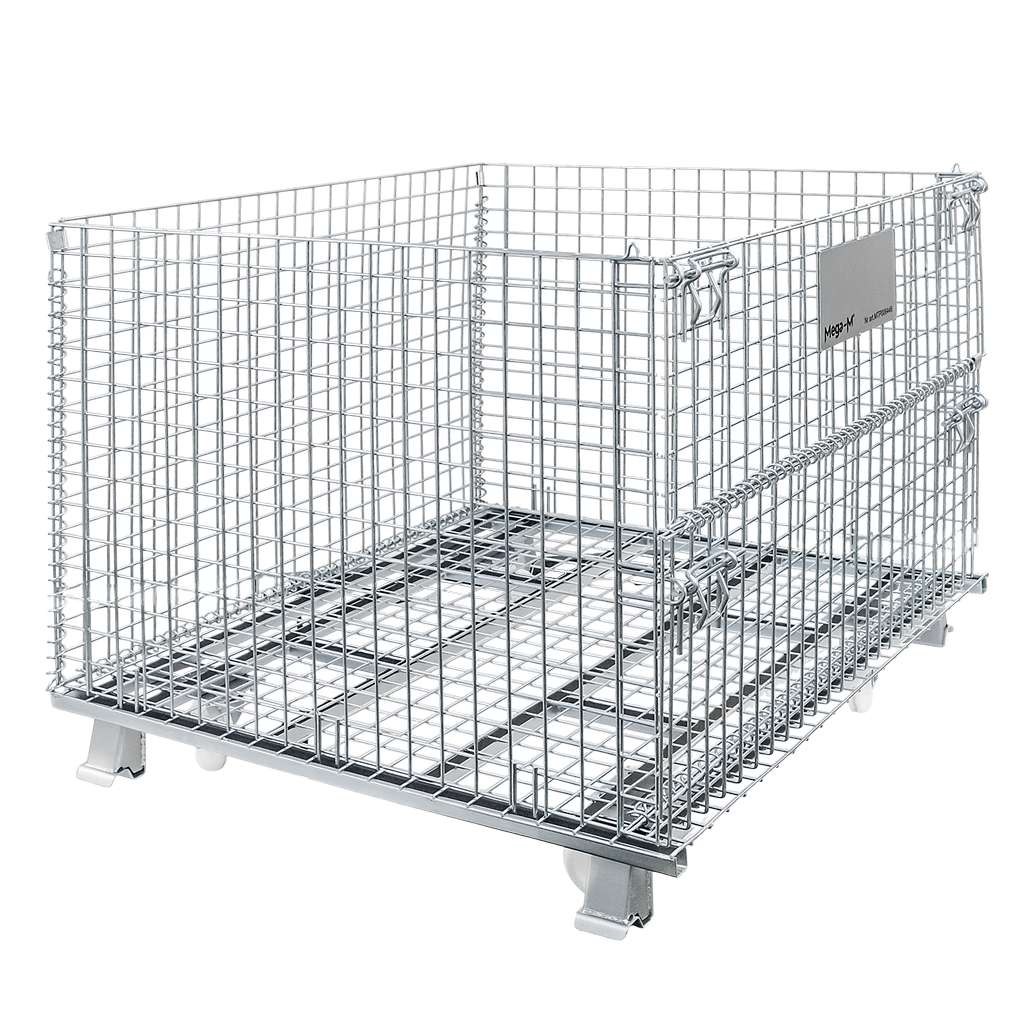 pojemnik siatkowy, gitterbox, kosz metalowy, pojemnik magazynowy, składany pojemnik, pojemnik z kołami, ocynkowany kosz, mobilny gitterbox