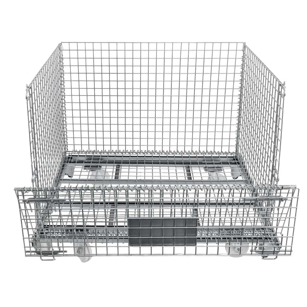 pojemnik siatkowy, gitterbox, kosz metalowy, pojemnik magazynowy, składany pojemnik, pojemnik z kołami, ocynkowany kosz, mobilny gitterbox