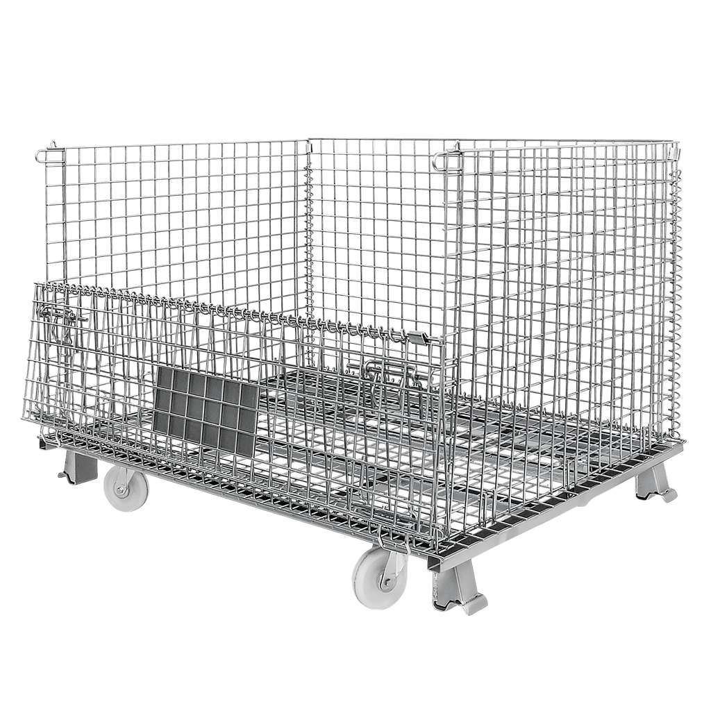 pojemnik siatkowy, gitterbox, kosz metalowy, pojemnik magazynowy, składany pojemnik, pojemnik z kołami, ocynkowany kosz, mobilny gitterbox