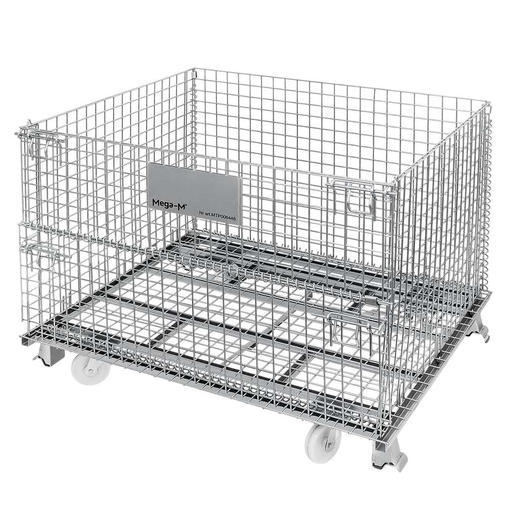 pojemnik siatkowy, gitterbox, kosz metalowy, pojemnik magazynowy, składany pojemnik, pojemnik z kołami, ocynkowany kosz, mobilny gitterbox