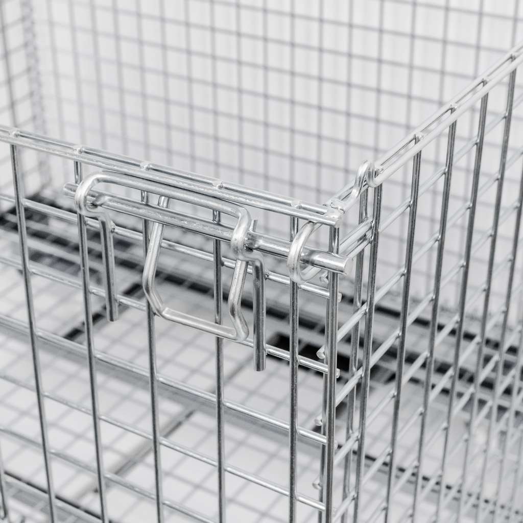 pojemnik siatkowy, gitterbox, kosz metalowy, pojemnik magazynowy, składany pojemnik, pojemnik z kołami, ocynkowany kosz, mobilny gitterbox