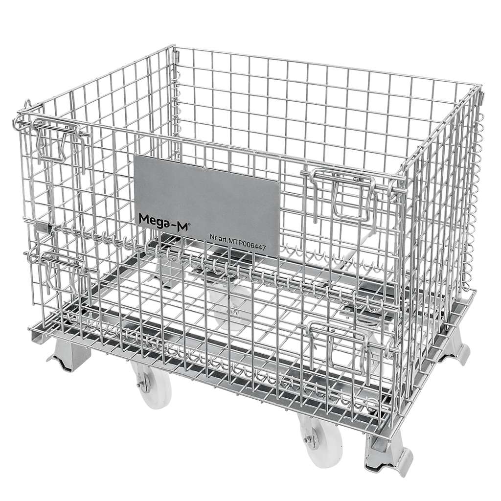 pojemnik siatkowy, gitterbox, kosz metalowy, pojemnik magazynowy, składany pojemnik, pojemnik z kołami, ocynkowany kosz, mobilny gitterbox
